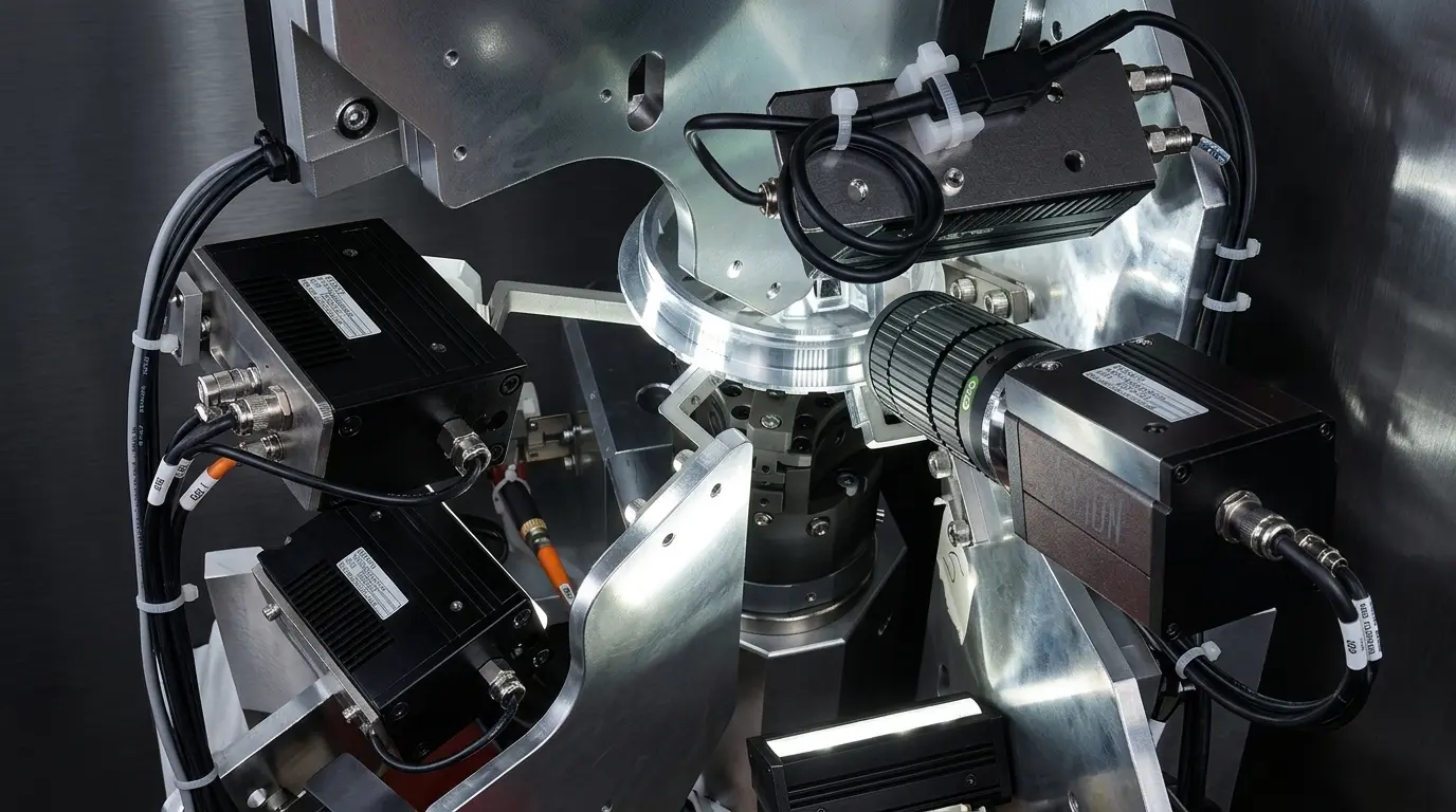 Magpie close-up of camera assembly and illuminated inspection optics