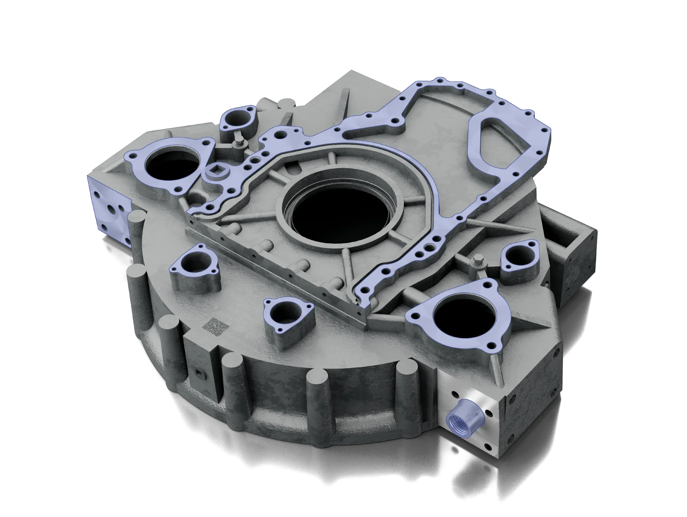 Machined die-cast aluminium part inspected by the Magpie vision system with defect map overlay